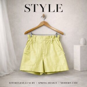 A.L.C. Paper Bag Waist Faux Leather Shorts Lime Yellow Size 2 NWT $295 MSRP